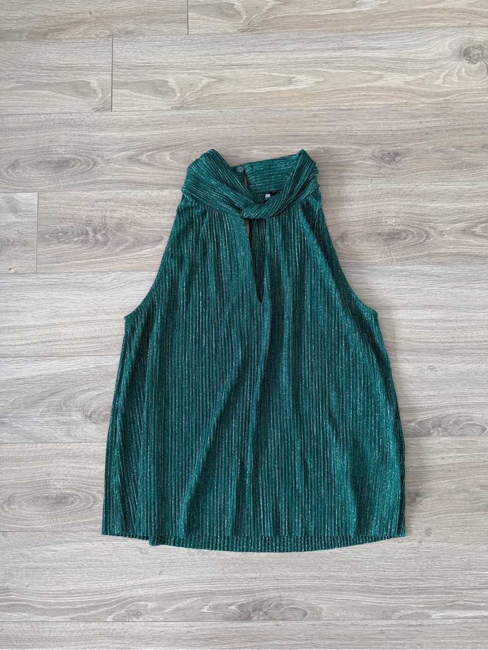 Metallic Emerald Green Halter Camisole with Twist Neck